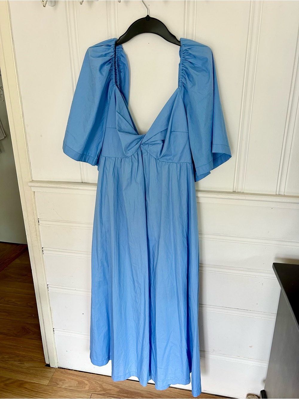 Abercrombie & Fitch Light Blue Midi Dress with Puff Sleeves